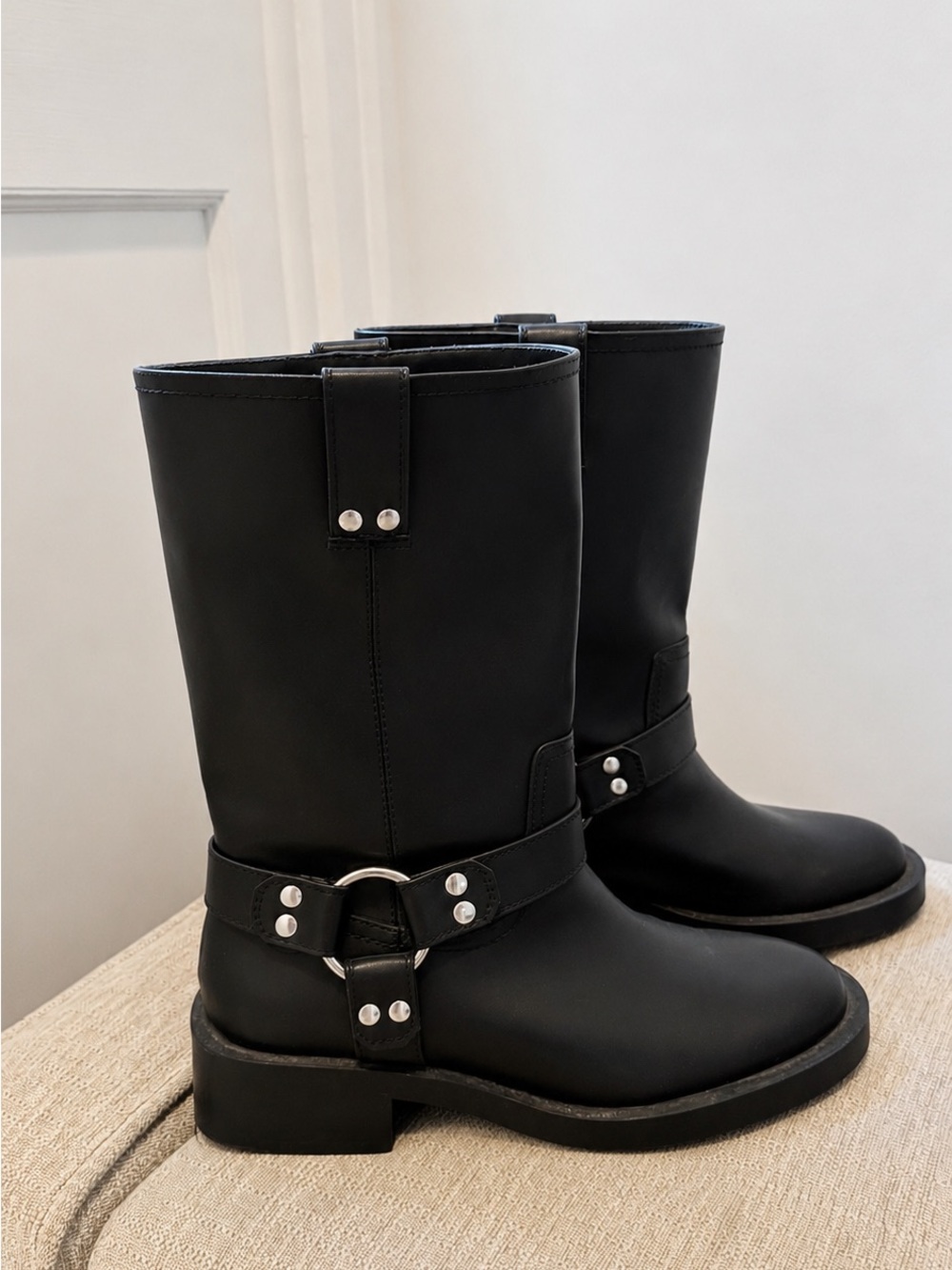Zara Black Harness Mid-Calf Women's Boots sz 7 - Picture 2 of 2